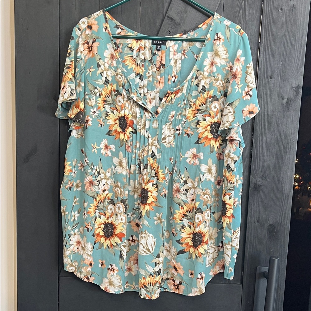 Torrid Sunflower Floral Blouse - Teal